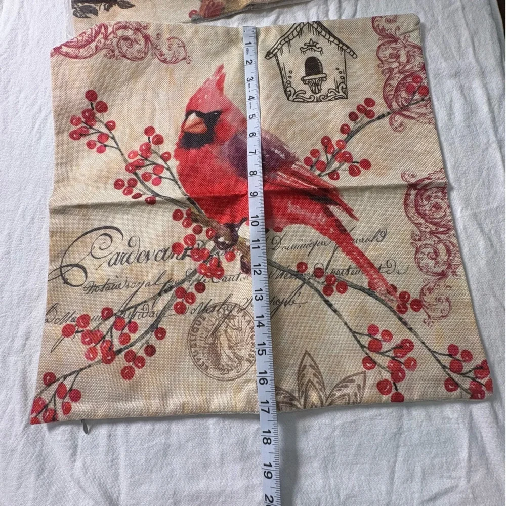 Cardinal/bird Throw Pillow Covers Set of 4 Farmhouse - Picture 5 of 7